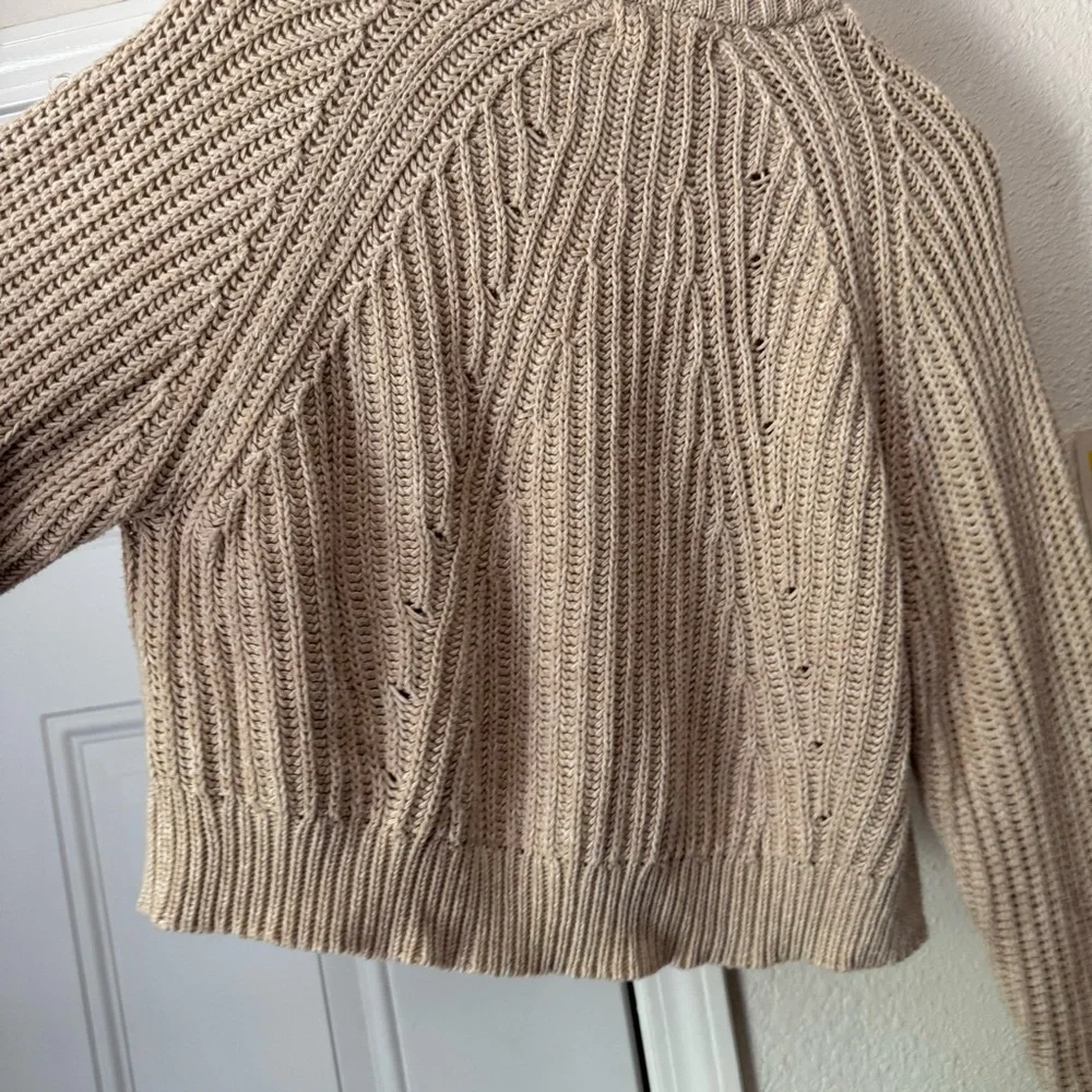 CURATOR SF cream open knit crochet cotton boxy cropped pullover sweater - Picture 3 of 6